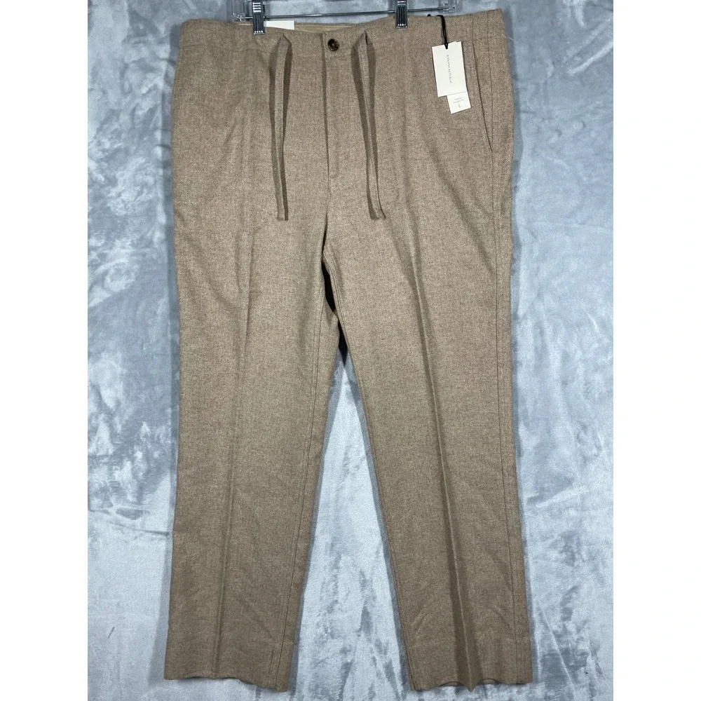 Banana Republic Italian Wool Herringbone Lanificio Comatex Pants Tan L Mens NEW